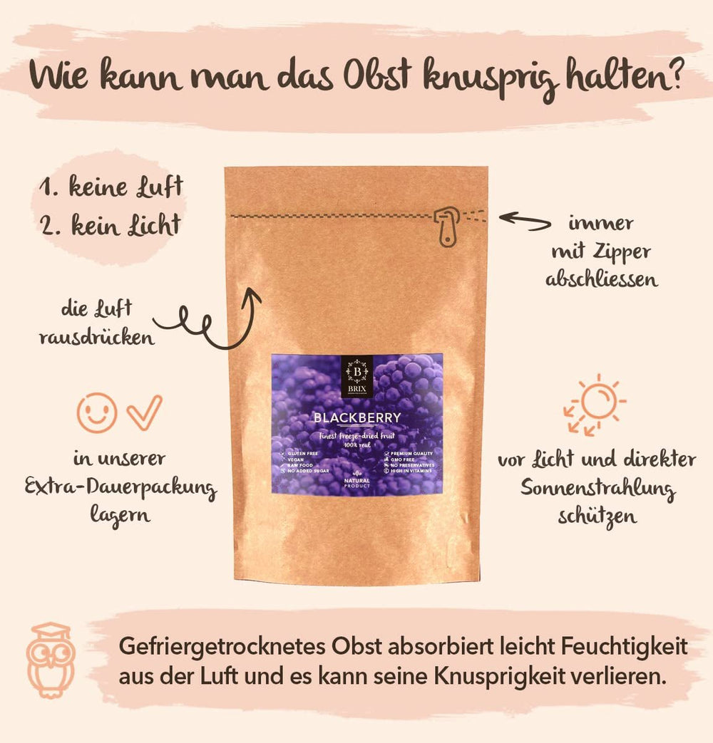 Mûres lyophilisées BRIX | Mûres naturelles séchées 105 g | Prix ​​du Grand Goût pour les Baies Séchées | Sans OGM, sans gluten, végétalien, vitamines retenues Naty Shop Produits déshydratés