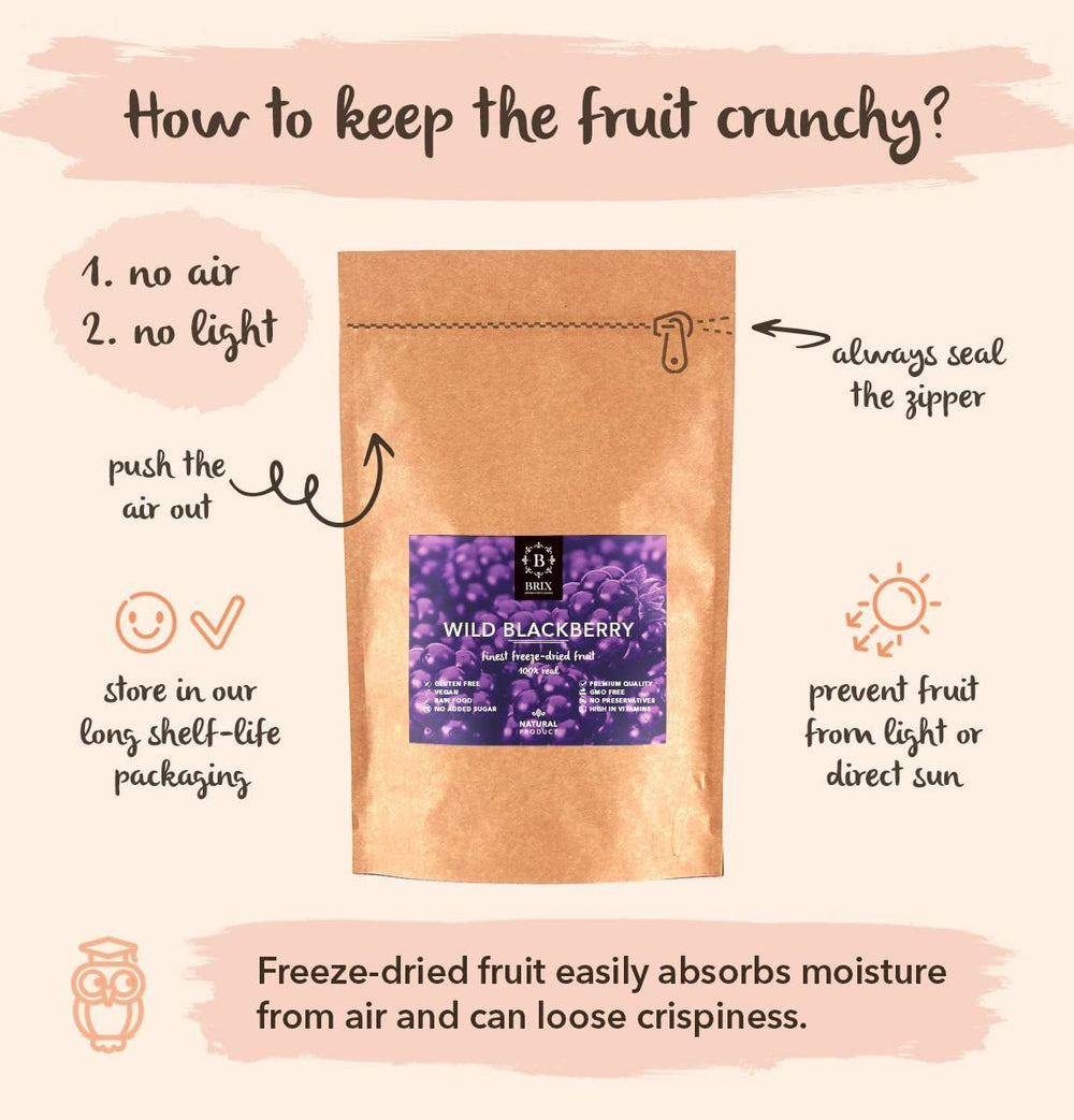 Mûres sauvages BRIX | Mûres sauvages naturelles, séchées 95 g | Prix ​​du Grand Goût pour les Baies Séchées | Sans OGM, sans gluten, végétalien, vitamines retenues Naty Shop Produits déshydratés