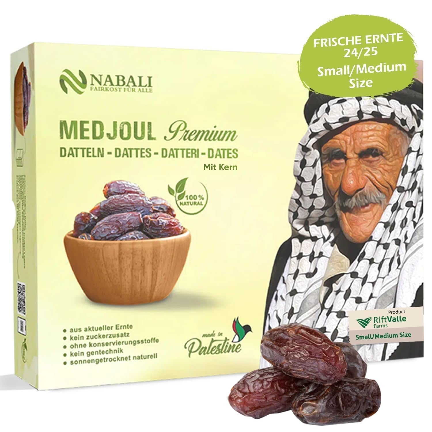NABALI FAIRKOST FOR ALL Dattes Medjool Medjoul de Palestine - 100% naturel vegan aromatique traditionnel frais et oriental I sans conservateurs 5 kg (1 paquet), Petit/Moyen Produits déshydratés Naty Shop 5 kg (1 paquet), Petit/Moyen