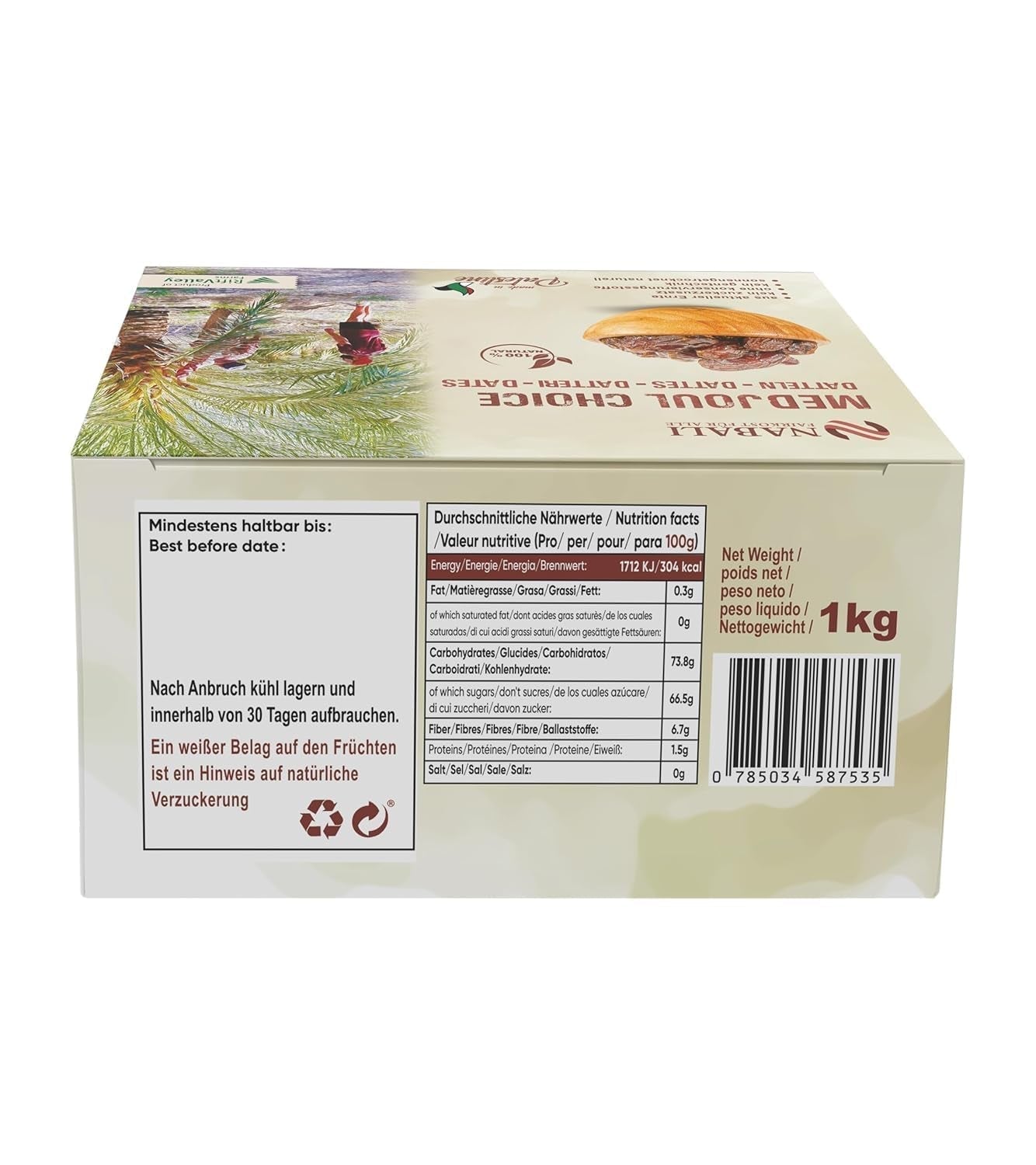 NABALI FAIRKOST POUR TOUS Medjoul - Medjool Dattes Choix I - 100% naturel aromatique frais oriental doux I sucré comme le miel et caramélisé I Origine : Palestine I (1x1KG) Produits déshydratés Naty Shop