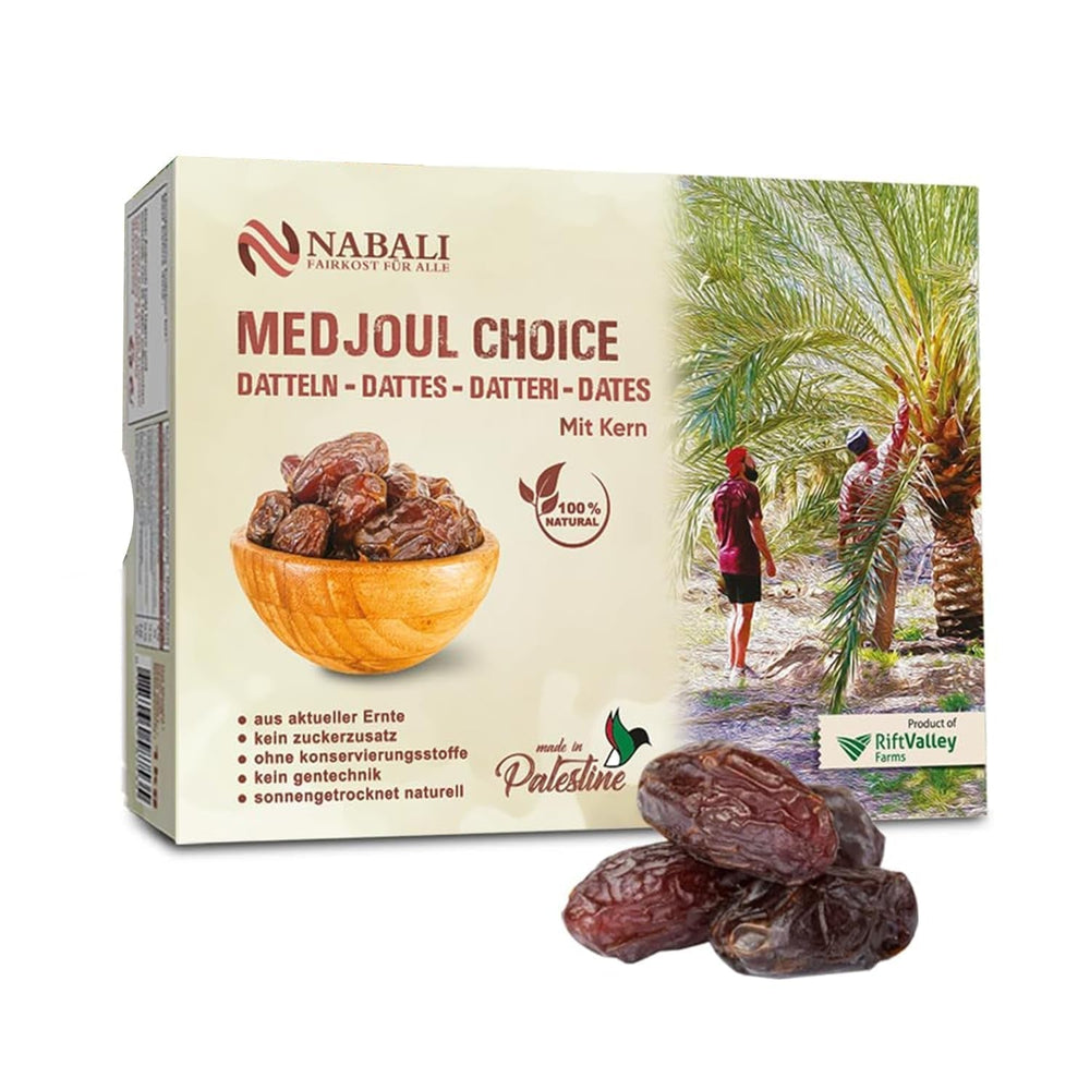 NABALI FAIRKOST FOR ALL Medjoul - Medjool Dattes Choix I - 100% naturel aromatique frais oriental doux I sucré comme le miel et caramélisé I Origine : Palestine I (1x1KG) Produits déshydratés Naty Shop 5 kg (1 colis)