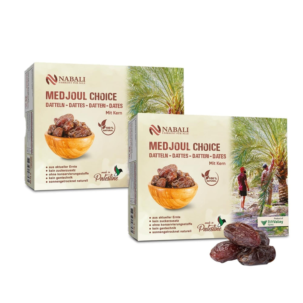 NABALI FAIRKOST FOR ALL Medjoul - Medjool Dattes Choix I - 100% naturel aromatique frais oriental doux I sucré comme le miel et caramélisé I Origine : Palestine I (1x1KG) Produits déshydratés Naty Shop 2 kg (1 paquet)