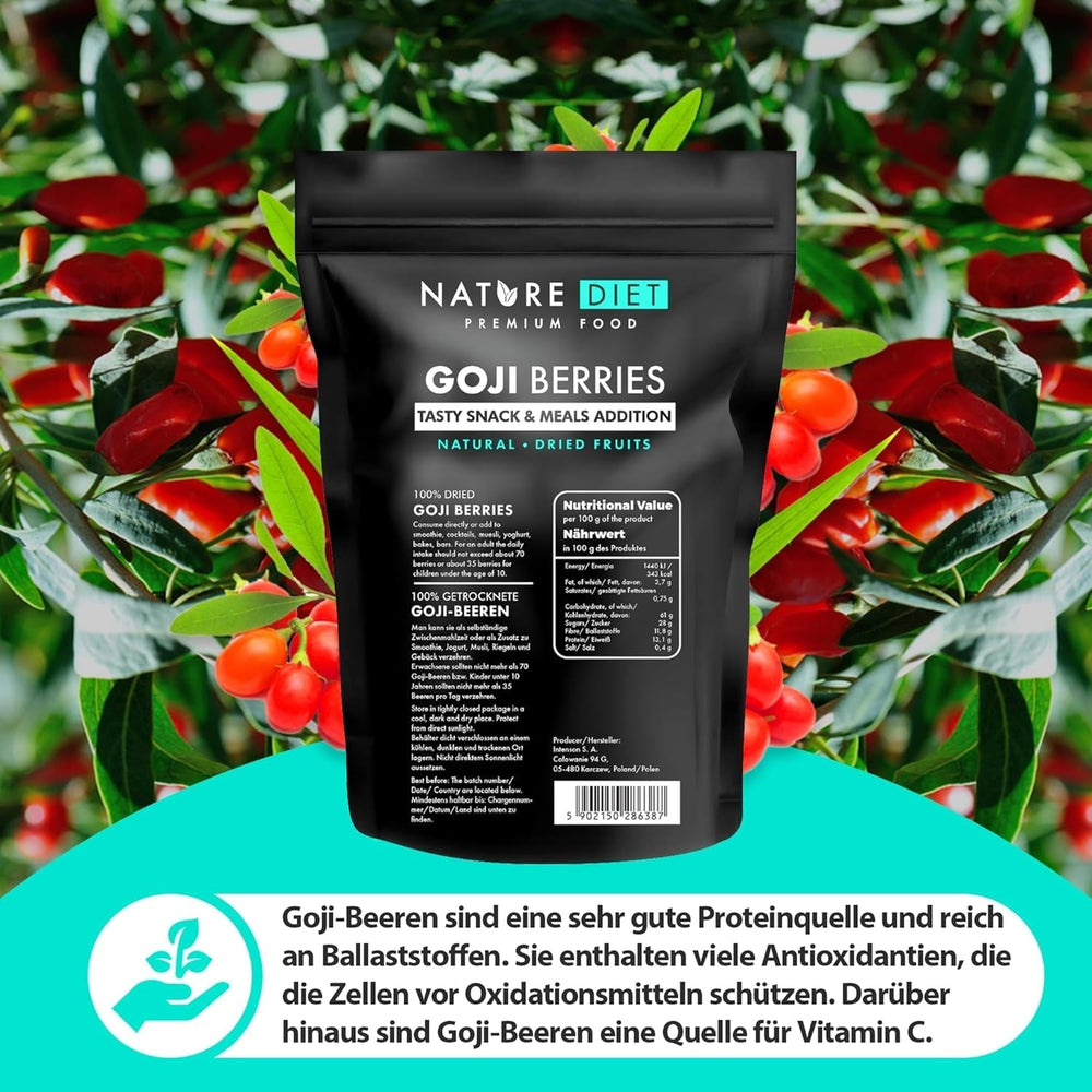 Nature Diet - Baies de Goji 1000 g | Baies séchées | Snack santé Naty Shop produits déshydratés