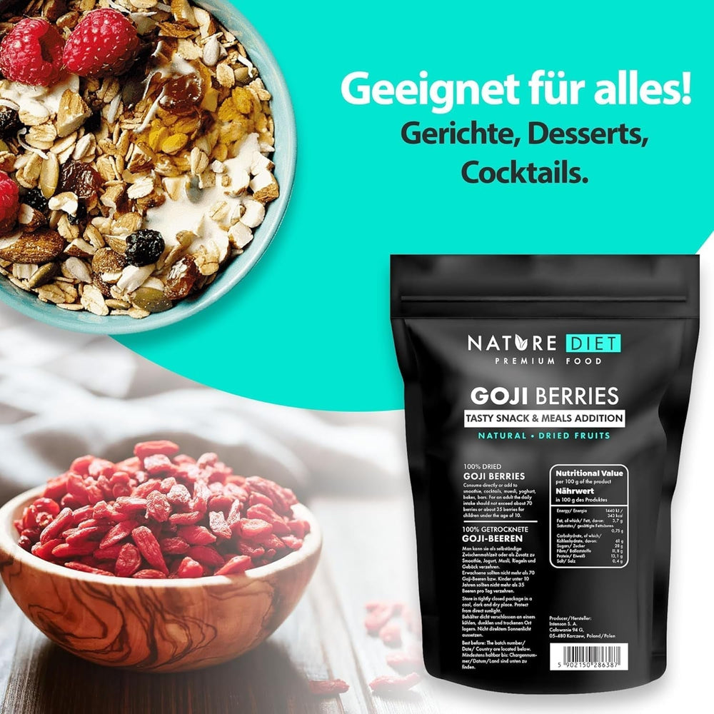 Nature Diet - Baies de Goji 1000 g | Baies séchées | Snack santé Naty Shop produits déshydratés
