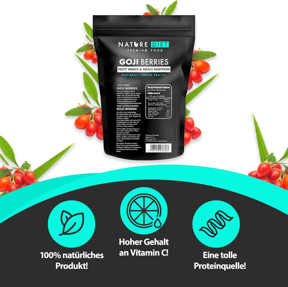Nature Diet - Baies de Goji 1000 g | Baies séchées | Snack santé Naty Shop produits déshydratés