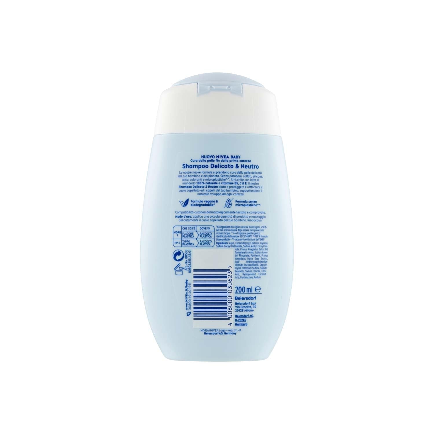 NIVEA BABY Shampoing Doux & Neutre 200 ml - Avec protection contre les déchirures, sans sulfate, pour des cheveux doux et sans enchevêtrement Enfants - Bains et Soin Naty Shop