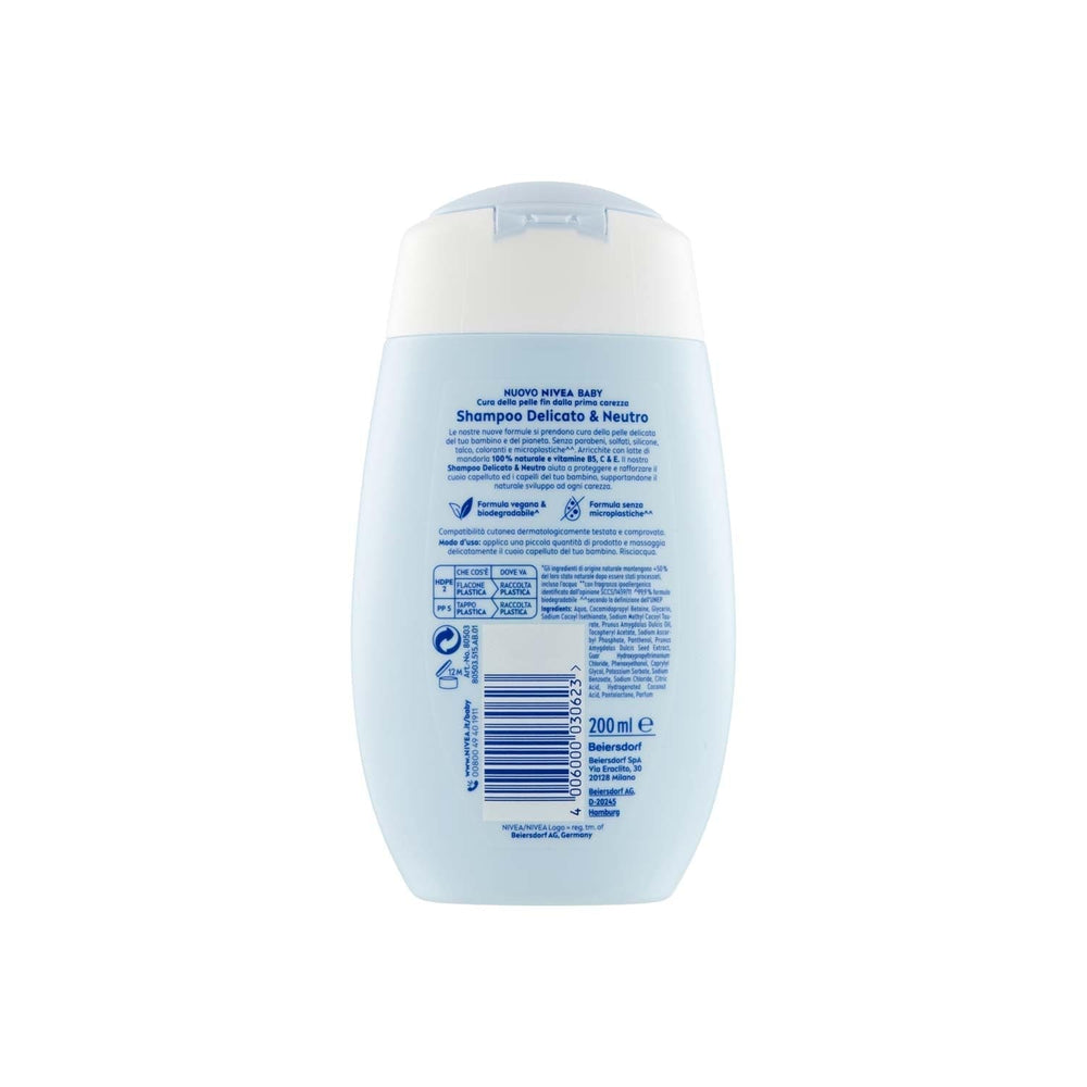 NIVEA BABY Shampoing Doux & Neutre 200 ml - Avec protection contre les déchirures, sans sulfate, pour des cheveux doux et sans enchevêtrement Enfants - Bains et Soin Naty Shop