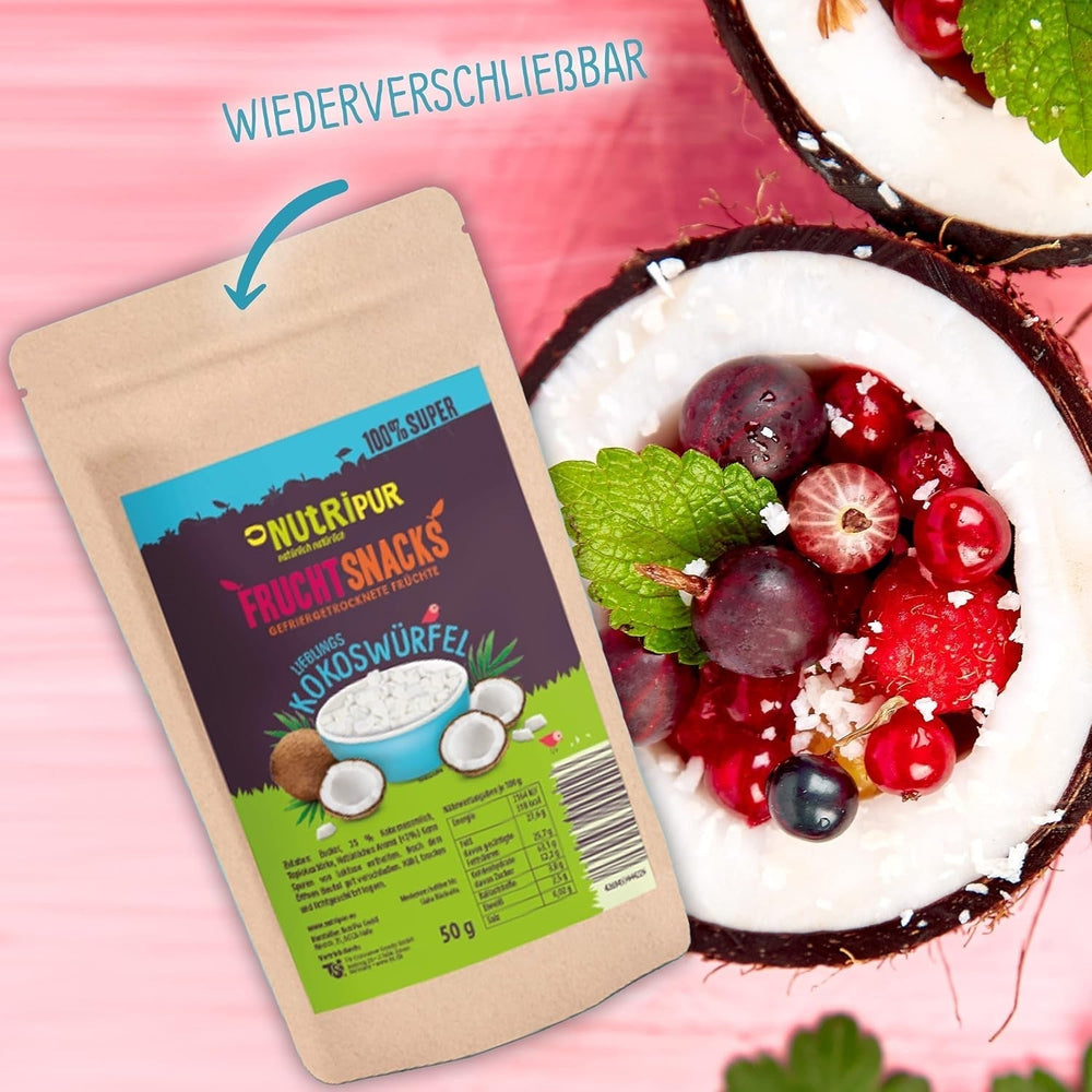 Noix de coco lyophilisée : 50g de fruits lyophilisés - bonbons vegan cubes de noix de coco sucrés - fruits naturellement séchés de NutriPur Produits déshydratés Naty Shop