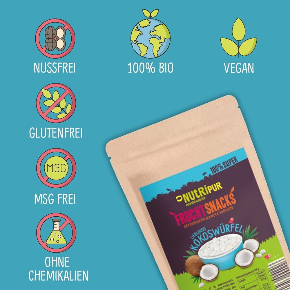 Noix de coco lyophilisée : 50g de fruits lyophilisés - bonbons vegan cubes de noix de coco sucrés - fruits naturellement séchés de NutriPur Produits déshydratés Naty Shop