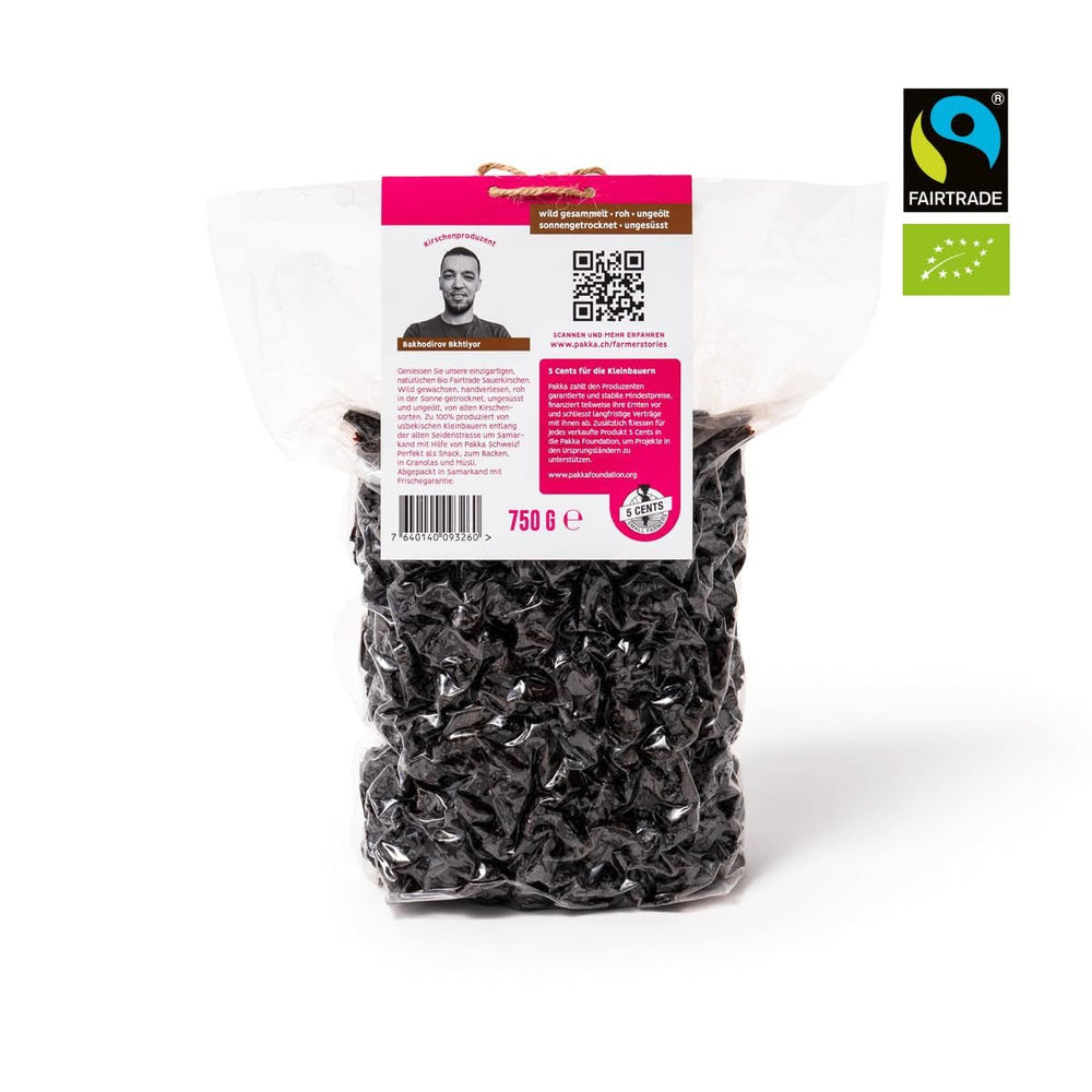 PAKKA - Cerises biologiques séchées au soleil du commerce équitable 750 g, Cerises biologiques récoltées à l'état sauvage, non sucrées, non sucrées provenant directement de petits agriculteurs de Samarkand, Ouzbékistan, végétaliennes, 750 g Naty Shop Produits déshydratés