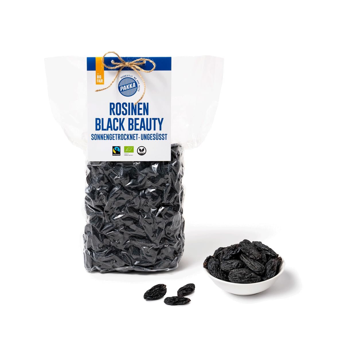 PAKKA - Raisins secs Black Beauty Bio Fairtrade 600gr, raisins noirs bio, sans pépins, séchés au soleil, sans huile, donc collants, sans soufre, directement des petits agriculteurs de Samarkand en Ouzbékistan Produits déshydratés Naty Shop Variante 1 : 600 G (pack de 1)