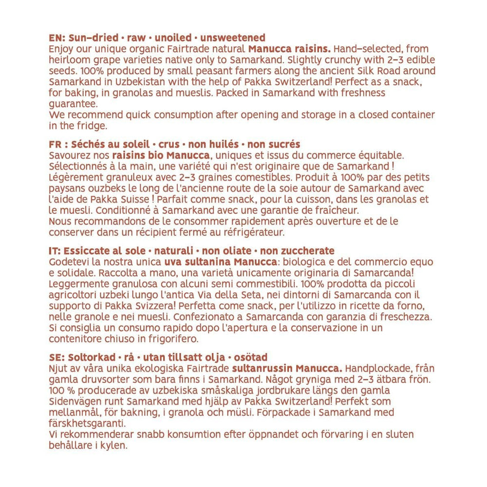 PAKKA - Raisins secs manucca géants bio équitables 1kg avec 2 - 3 graines croquantes, raisins manucca séchés au soleil, sans huile, donc collants, sans soufre, provenant de petits agriculteurs de Samarkand ouzbékistan 1000g Produits déshydratés Naty Shop