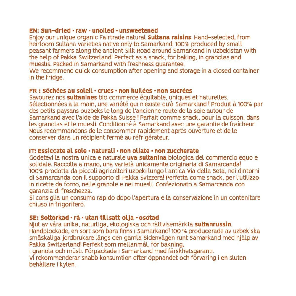 PAKKA - Sultanes bio équitables 1kg, Sultanes sans pépins, sans peau et séchées au soleil Sultanes de Samarkand Ouzbékistan 1000g Produits déshydratés Naty Shop