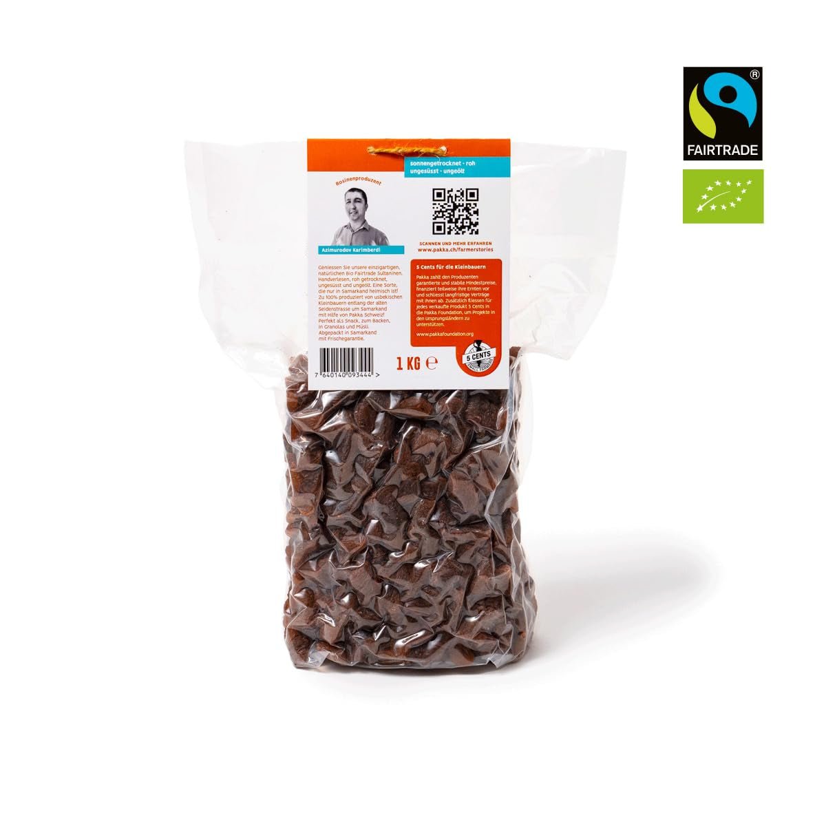 PAKKA - Sultanes bio équitables 1kg, Sultanes sans pépins, sans peau et séchées au soleil Sultanes de Samarkand Ouzbékistan 1000g Produits déshydratés Naty Shop