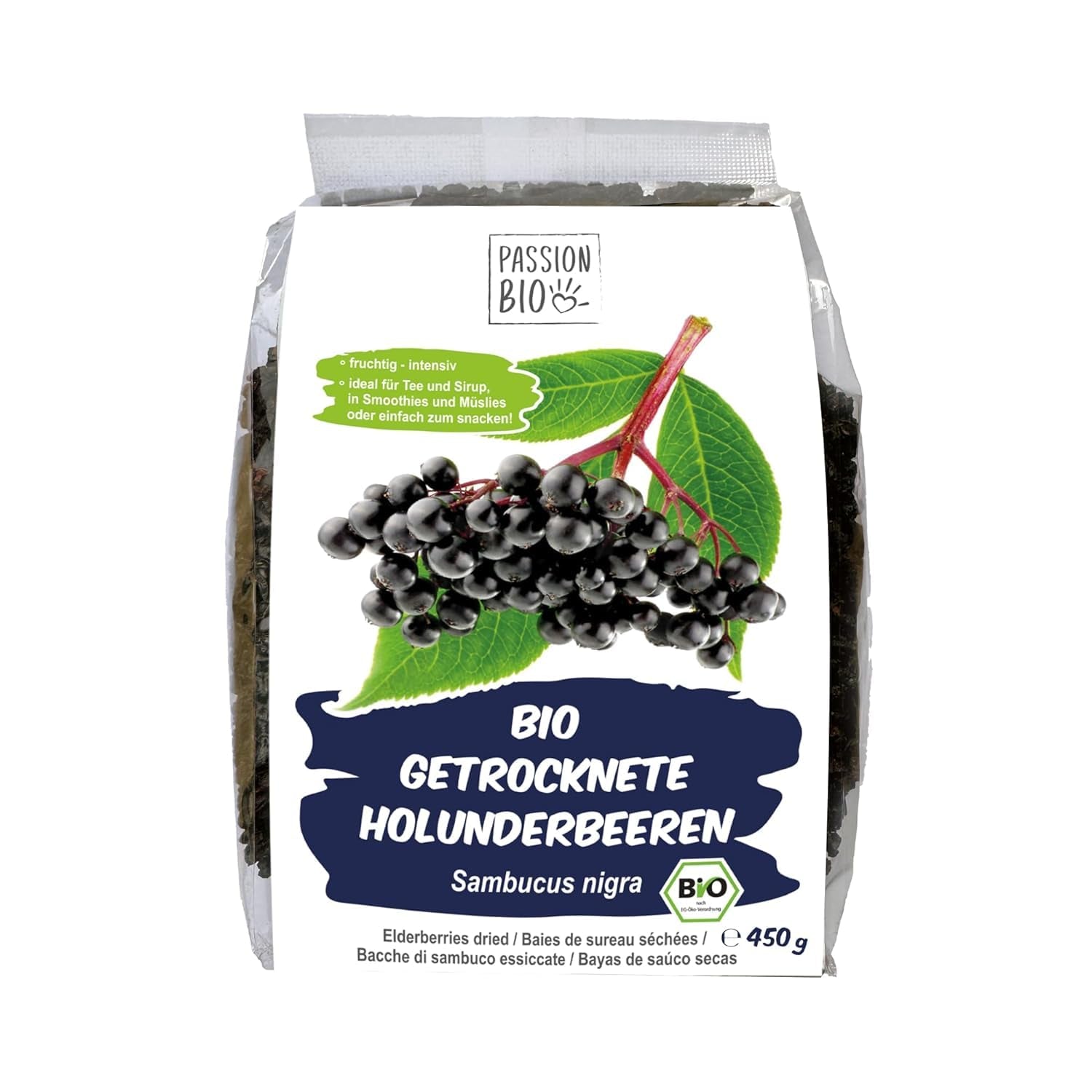PassionBio Baies de Sureau Séchées Bio 450g - Baies de Sureau Noires pour Thé et Sirop - Vegan, Sans Conservateurs, Sans Sucre Ajouté (Par La Loi) Produits Déshydratés Naty Shop Default Title