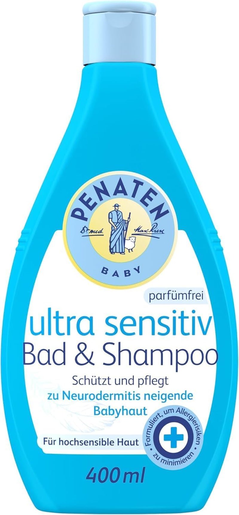 PENATEN Ultra Sensitive Bath & Shampoo (400 ml), baie și șampon pentru bebeluși deosebit de blând pentru pielea foarte sensibilă a bebelușilor predispuși la neurodermatită, gel de duș și șampon de păr fără parfum și coloranți Copii - Baie si Skincare Naty Shop 400 Ml (1 pachet) Gel de spălare