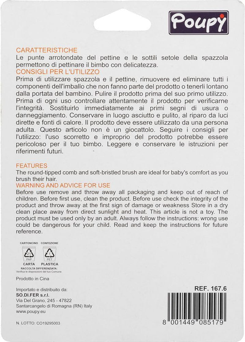 '- Brosse et peigne en nylon, poils doux pour la peau sensible de bébé, bouts arrondis pour la sécurité, prise en main facile grâce aux poignées ergonomiques, multicolore Enfants - Bain et Soin Naty Shop