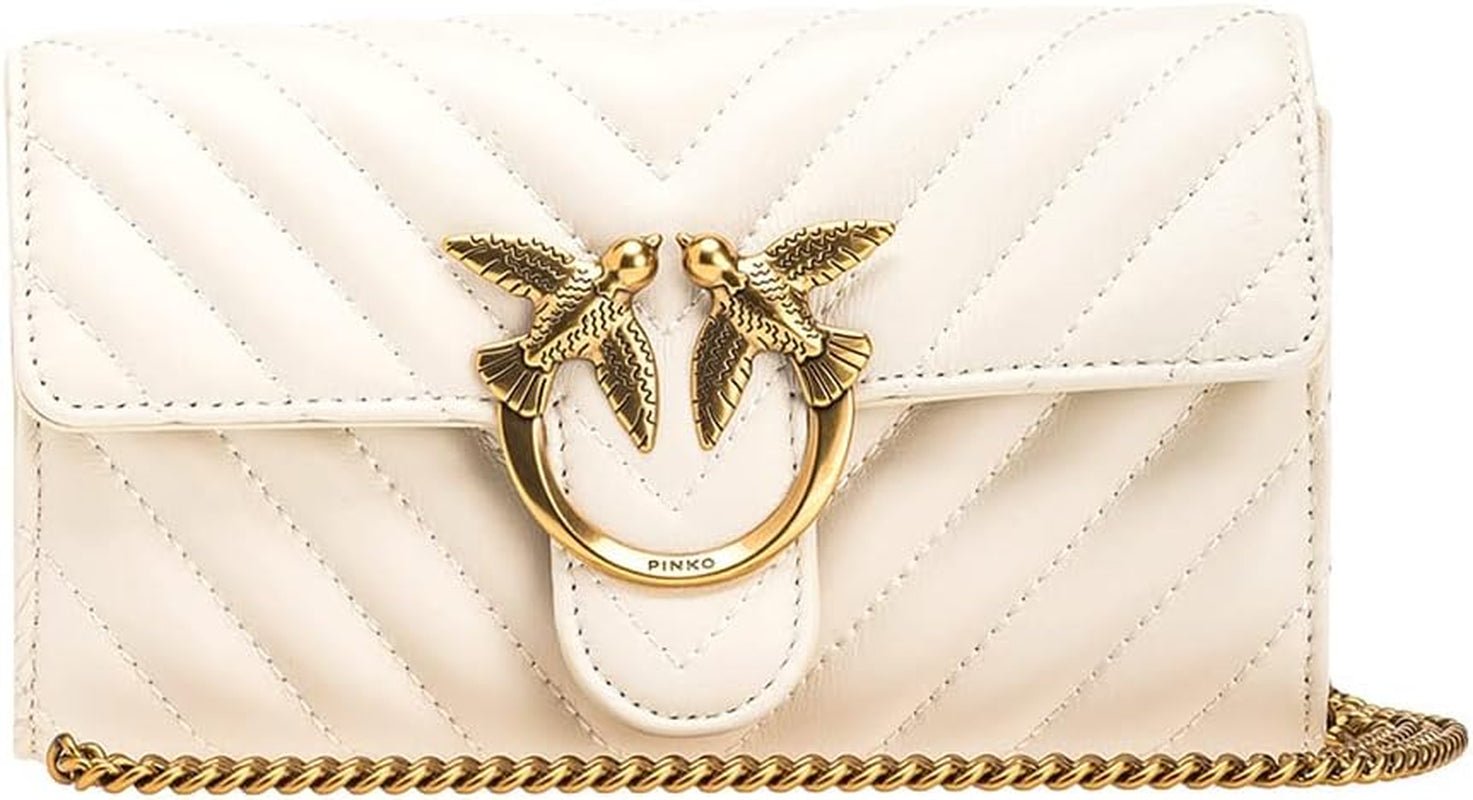 Pinko Ladies Sheep Nappa Love ONE Wallet C SCHAFNAPPA Portefeuille Femme Naty Shop Z14Q_Bianco Seta-Antique Gold Taille unique