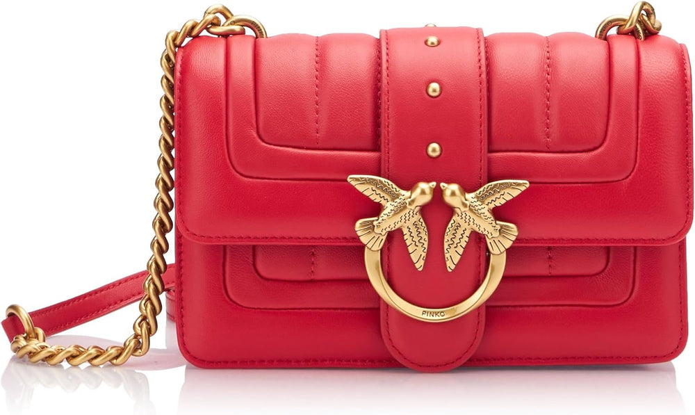 Pinko Ladies Love One Mini Cl Single Side Sheep Nappa Line Quilt Bag Femme Sacs Naty Shop R30Q_Red antique gold