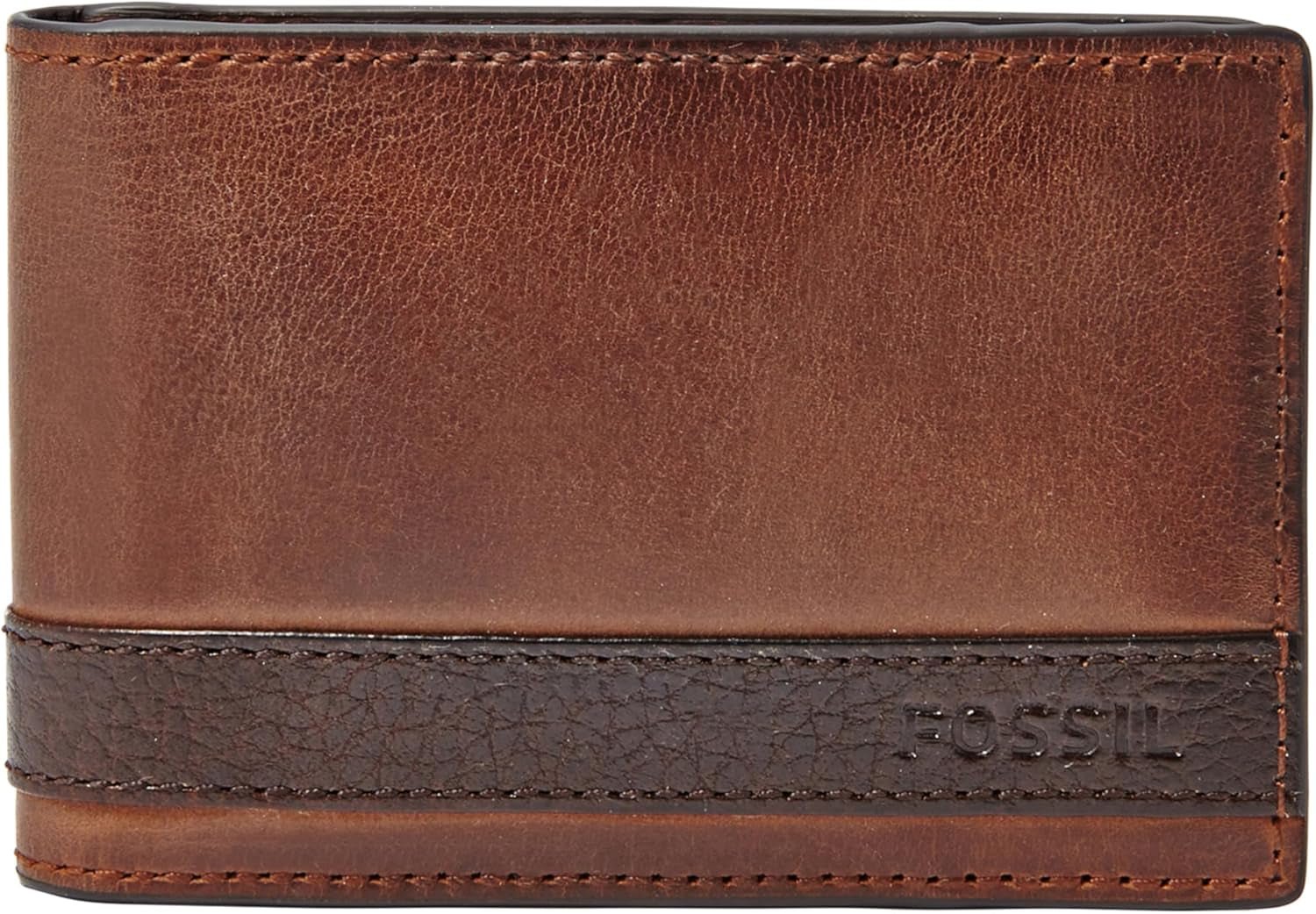 Portefeuille à deux volets en cuir Fossil Quinn pour hommes 10 cm L x 1,5 cm l x 7 cm H Portefeuille pour hommes Naty Shop marron