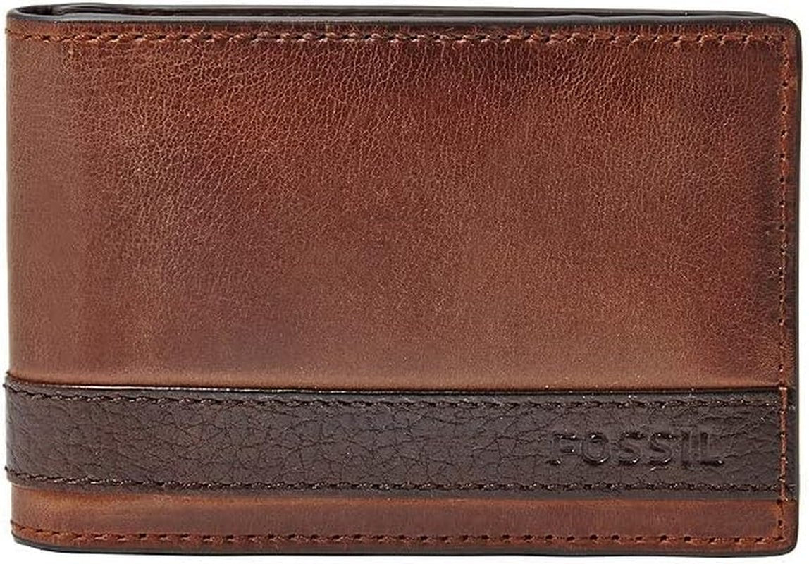 Portefeuille à deux volets en cuir Quinn pour hommes Fossil 10 cm L x 1,5 cm l x 7 cm H Portefeuille pour hommes Naty Shop