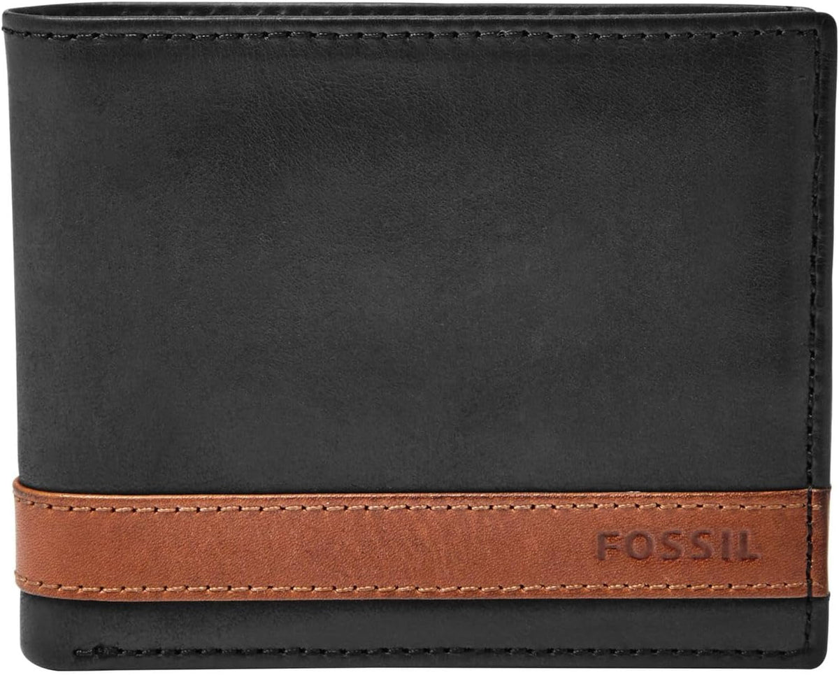Portefeuille à deux volets en cuir Fossil Quinn pour hommes 11,5 cm L x 2 cm l x 9 cm H Naty Shop Portefeuille pour hommes noir 11,43 cm L x 1,91 cm l x 8,89 cm H