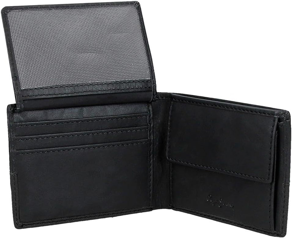 Pepe Jeans Portefeuille Double Horizontal avec Compartiment à Monnaie, Noir, 11 x 8 x 1 cm, Cuir, Protégé RFID, Homme, Portefeuille Horizontal avec Compartiment à Monnaie Portefeuille Homme Naty Shop
