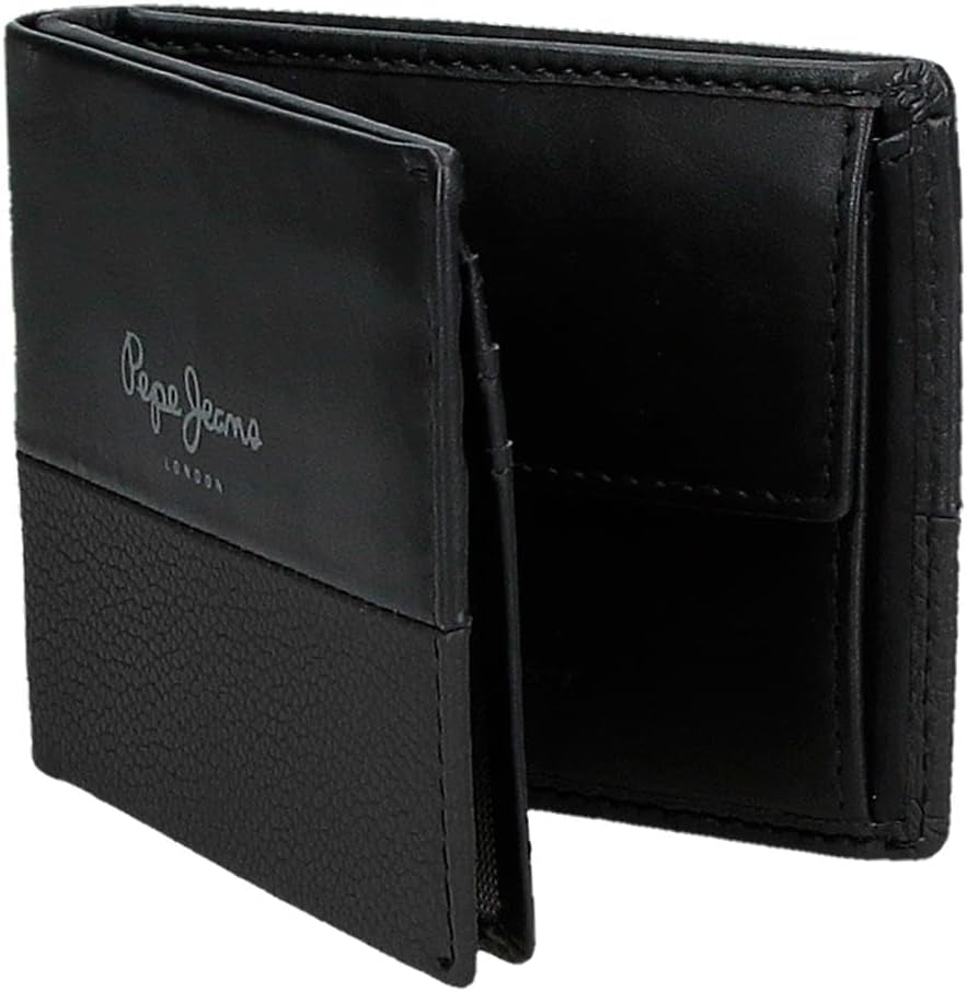 Pepe Jeans Portefeuille Double Horizontal avec Compartiment à Monnaie, Noir, 11 x 8 x 1 cm, Cuir, Protégé RFID, Homme, Portefeuille Horizontal avec Compartiment à Monnaie Portefeuille Homme Naty Shop