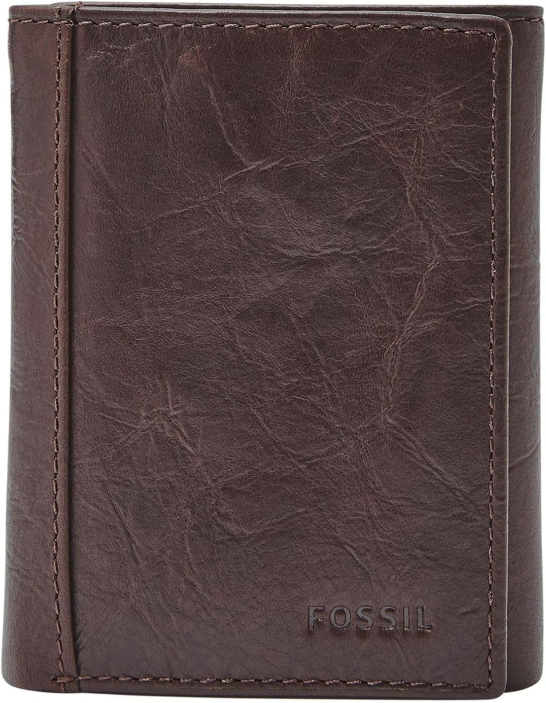 Portefeuille à trois volets en cuir Neel pour hommes Fossil 8,255 cm L x 1,905 cm l x 10,16 cm H Portefeuille pour hommes Naty Shop marron