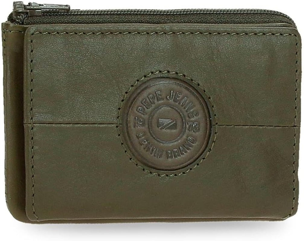 Portefeuilles et porte-monnaie en cuir de vache Pepe Jeans Cracker, noir, marron, vert, différentes tailles, portefeuille pour hommes Naty Shop, porte-cartes vert