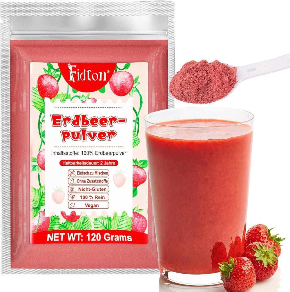 Fraises en poudre 120g - Fraises 100% naturelles Lyophilisées, sans additifs Mélange facile Fraises nutritives lyophilisées pour glaces, gâteaux, smoothies, boissons, poudre aromatisante Produits déshydratés Naty Shop 120G Fraises