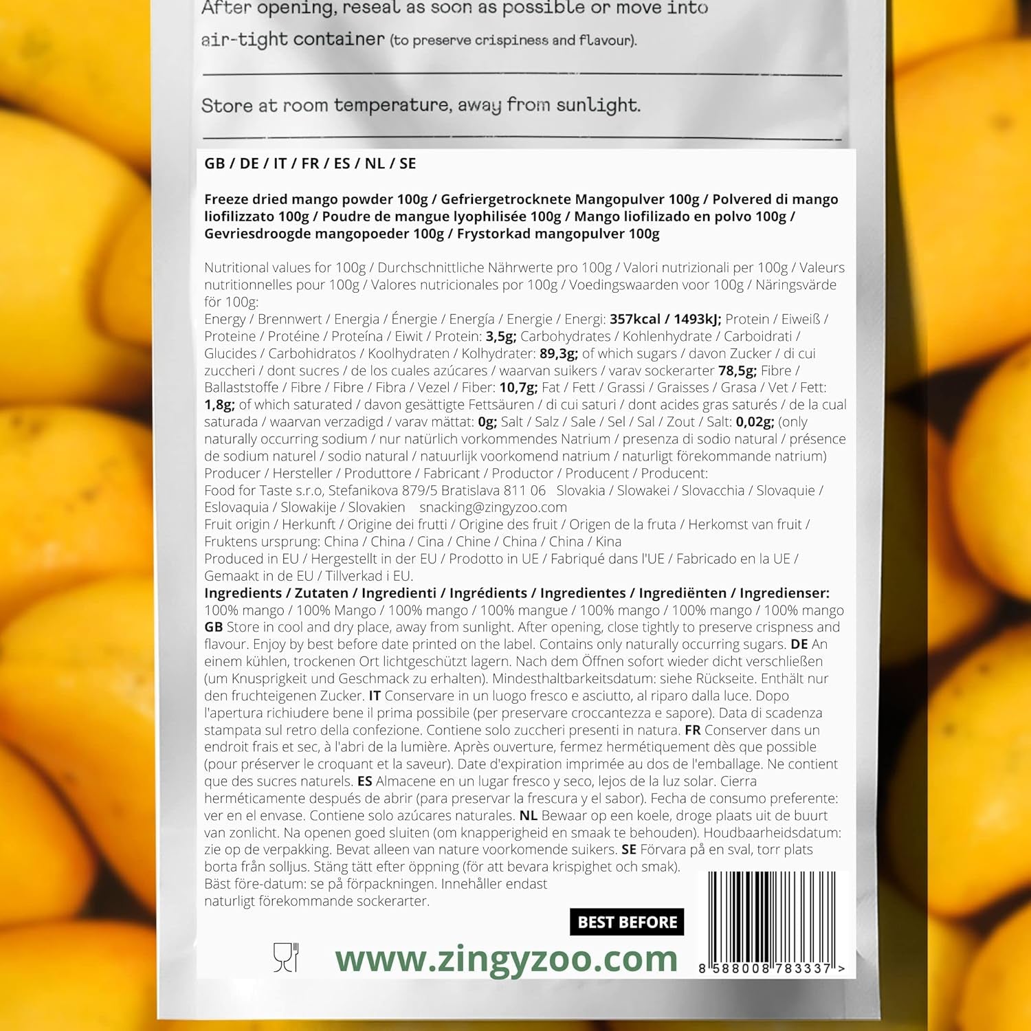 Poudre de mangue lyophilisée | Poudre de fruits lyophilisés sans sucre ajouté | Poudre de mangue lyophilisée Mangue lyophilisée | Mangue lyophilisée Poudre sans additifs | ZingyZoo (100g) Naty Shop produits déshydratés