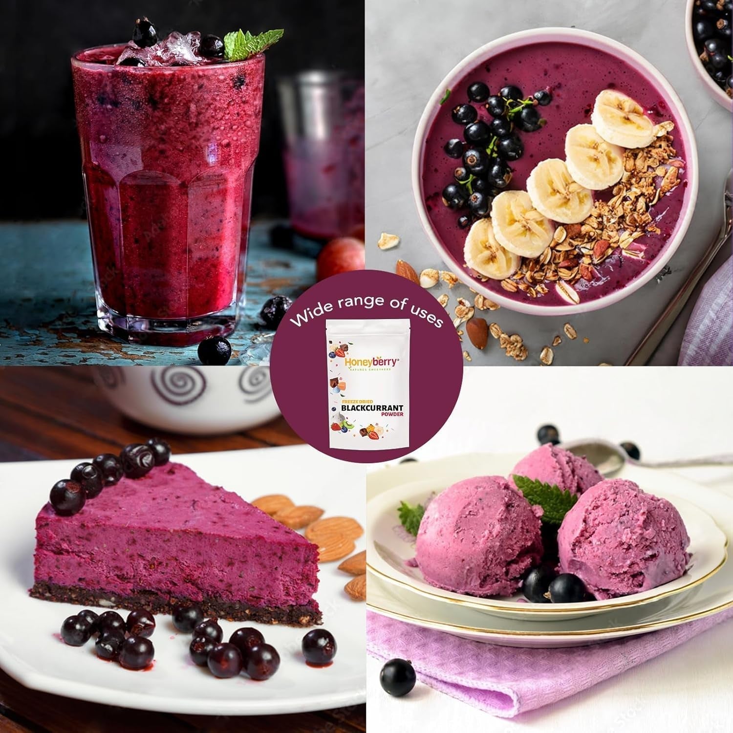 Poudre de cassis lyophilisée 100g - Poudre de fruits lyophilisés - Poudre de cassis pour smoothies et pâtisserie - Poudre de cassis naturelle sans additifs Produits déshydratés Naty Shop