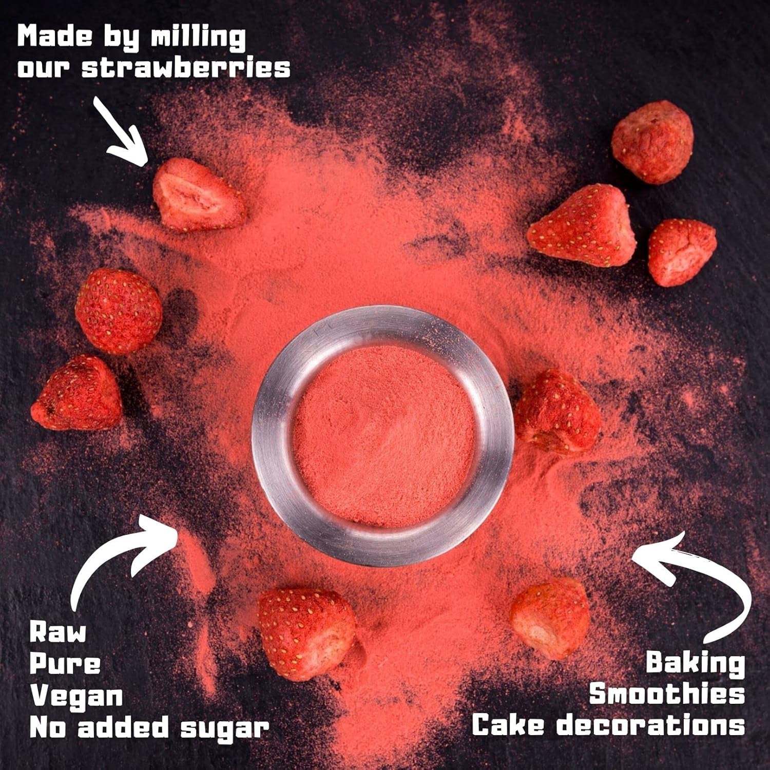 Poudre de fruits lyophilisés Poudre de fraise | Poudre de fraise lyophilisée Poudre de fraise | Poudre de fraise Smoothie Pudding aux fraises Fruits secs (100g) Produits déshydratés Naty Shop