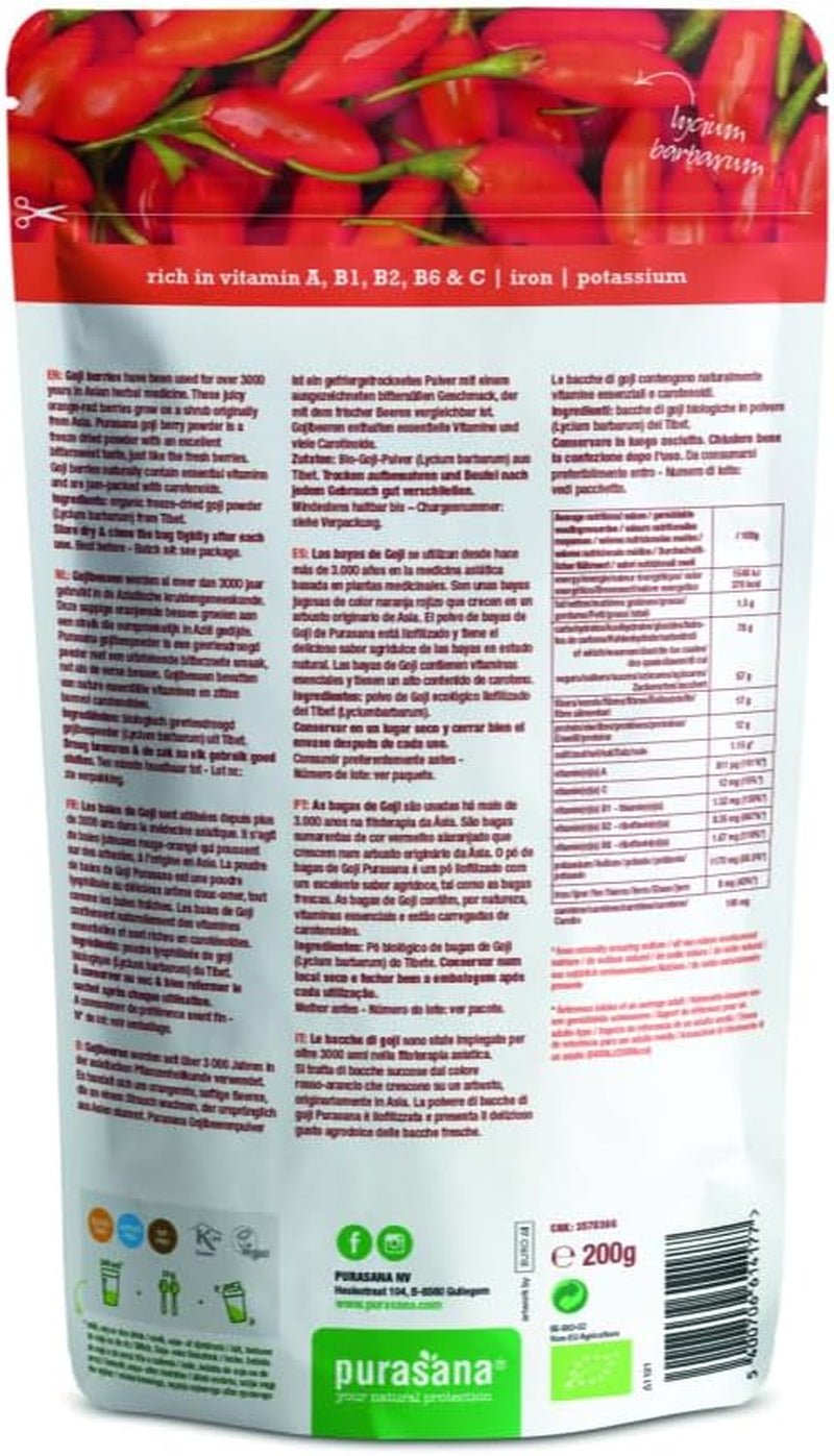 Poudre de baies de goji Purasana du Tibet en culture biologique contrôlée (200g) qualité alimentaire crue Produits déshydratés Naty Shop