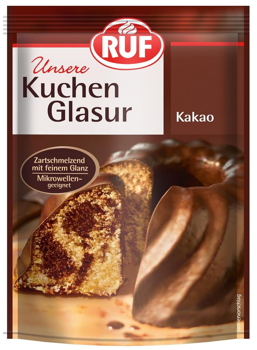 RUF Cake Glaze Bourbon Vanilla, 100g en sachet, passe au micro-ondes, pour glacer et décorer biscuits, muffins et gâteaux, pâte à sucre Naty Shop Cacao sans gluten