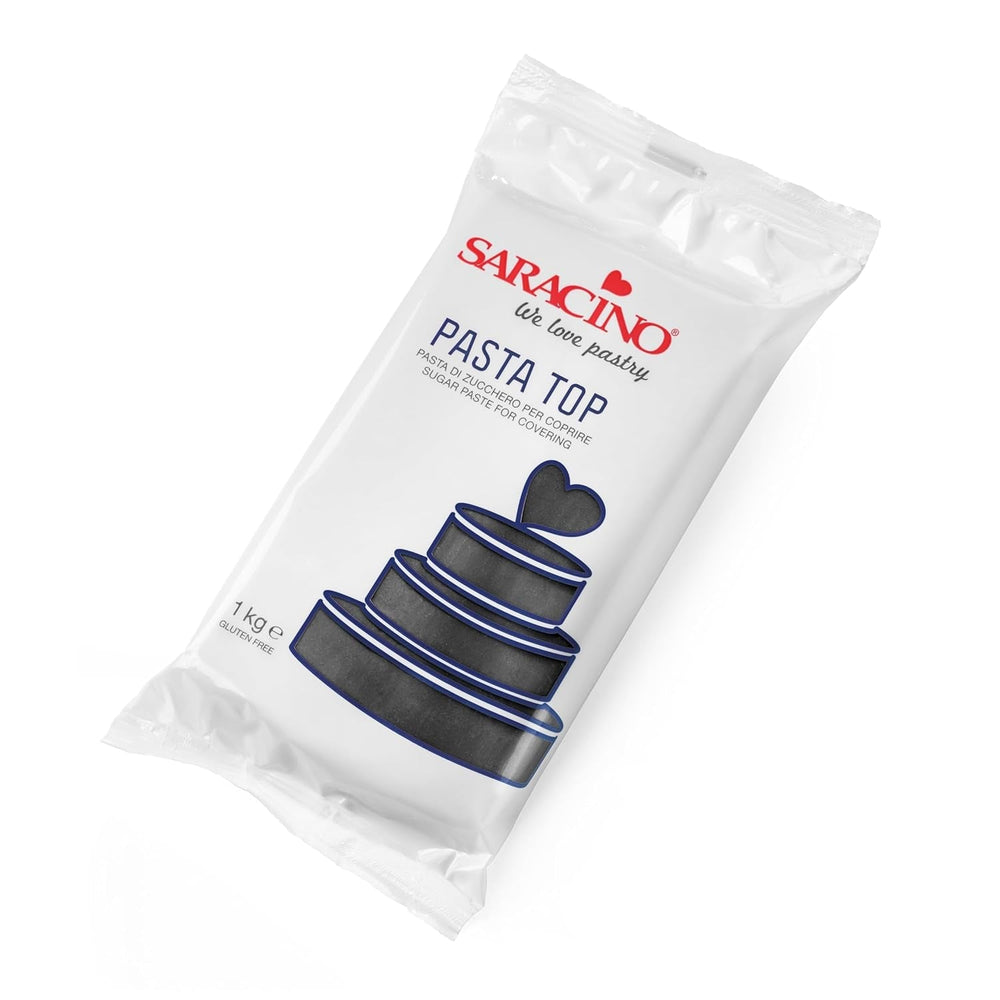 Saracino Fondant Top, Pâte à Sucre Pour Recouvrir 1 kg, Fabriquée en Italie Pâte à Sucre Naty Shop Noir