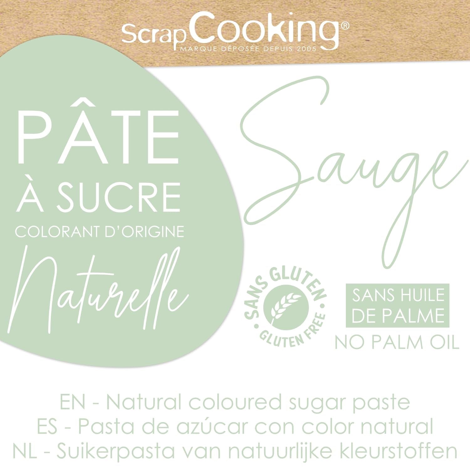 ScrapCooking - Pâte à Sucre Vert Sauge 250g - Colorant d'Origine Naturelle - Sans Gluten, Sans Huile de Palme - Pour Gâteaux, Pâtisseries Anniversaire - Vert Pastel - Fabrikie en France - 7621 Pâte à sucre Naty Shop