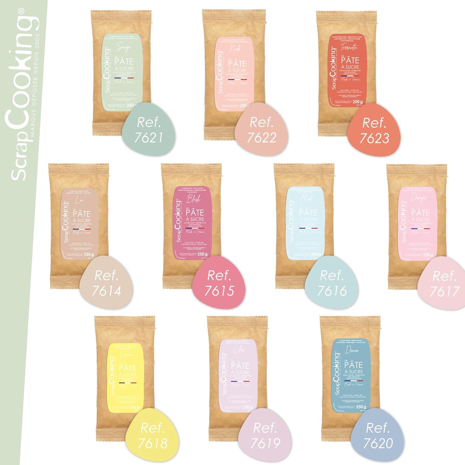 ScrapCooking - Pâte à Sucre Vert Sauge 250g - Colorant d'Origine Naturelle - Sans Gluten, Sans Huile de Palme - Pour Gâteaux, Pâtisseries Anniversaire - Vert Pastel - Fabrikie en France - 7621 Pâte à sucre Naty Shop