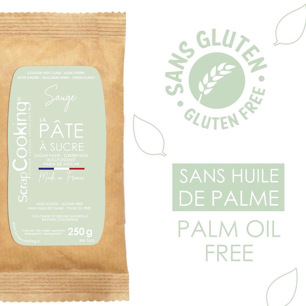 ScrapCooking - Pâte à Sucre Vert Sauge 250g - Colorant d'Origine Naturelle - Sans Gluten, Sans Huile de Palme - Pour Gâteaux, Pâtisseries Anniversaire - Vert Pastel - Fabrikie en France - 7621 Pâte à sucre Naty Shop