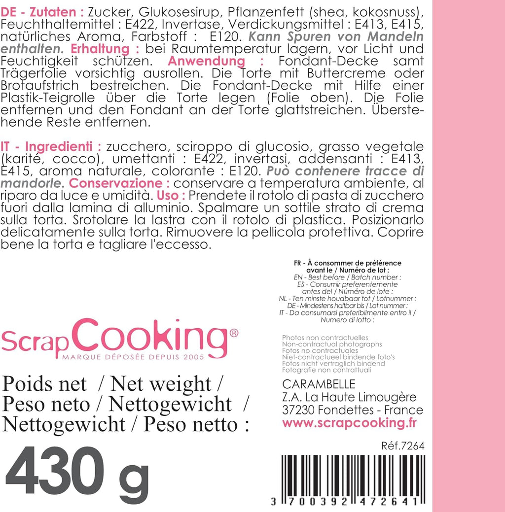 ScrapCooking - Roll fondant roz â'¬ 36 cm - Fondant negru rulat 430 g - Cake topper decorare topper fondant pentru prăjituri, coacere, aniversări, petreceri - Roz - 7264 Pasta de zahar Naty Shop