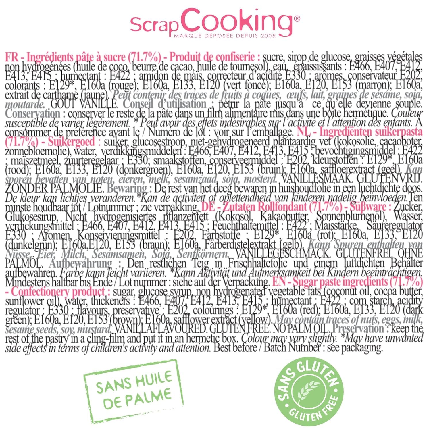 ScrapCooking - Lot de 5 Fondants - blanc, jaune, rouge, vert et marron - 5 x 80g - pâte à sucre pour gâteaux Décorations de gâteaux Anniversaire Noël - sans gluten et sans huile de palme - 7257 Naty Shop Sugarpaste
