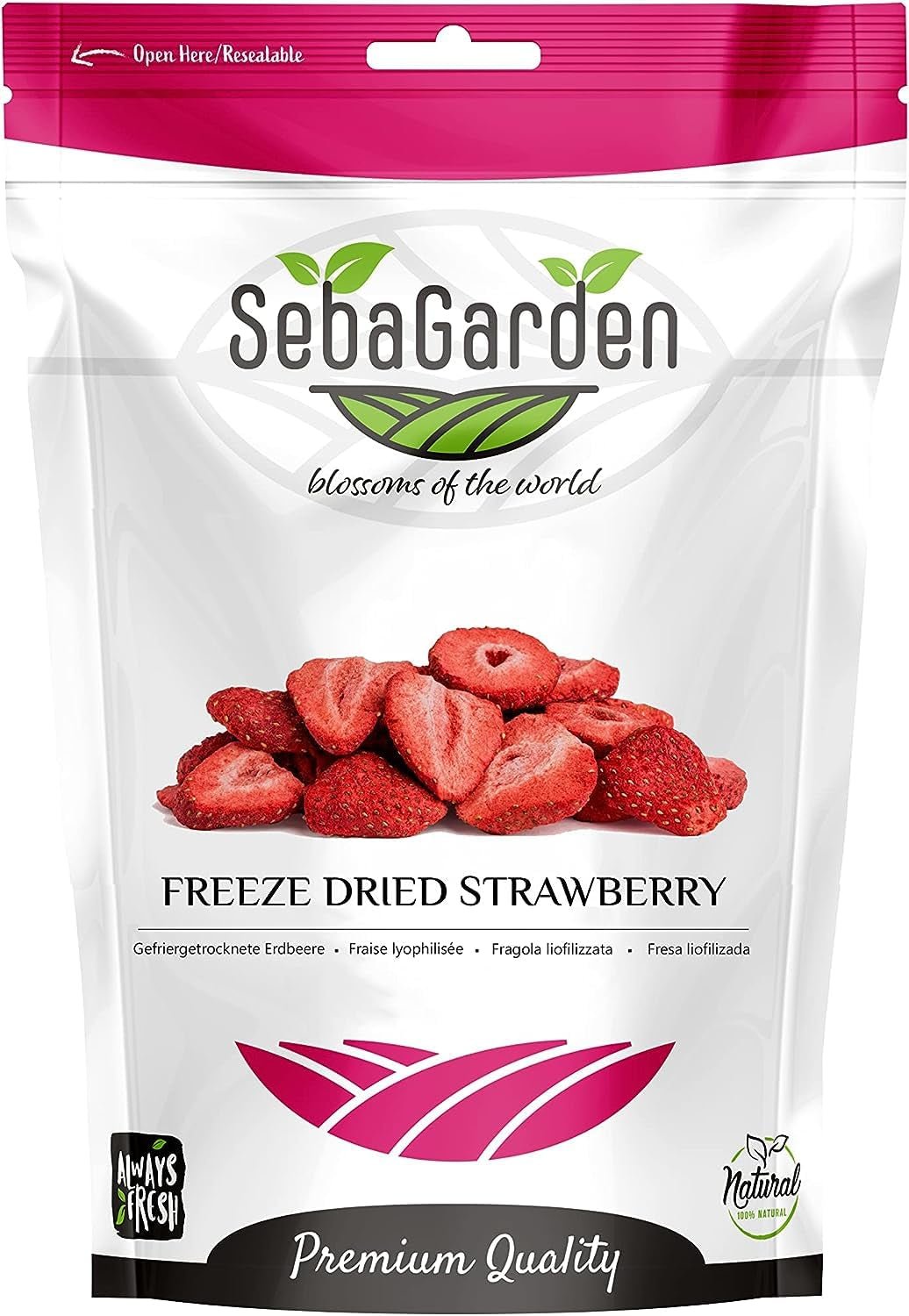 Seba Garden Premium Fraises lyophilisées, délicieuses fraises méditerranéennes, sans OGM et végétaliennes (100 g) Produits déshydratés My Store 400 G