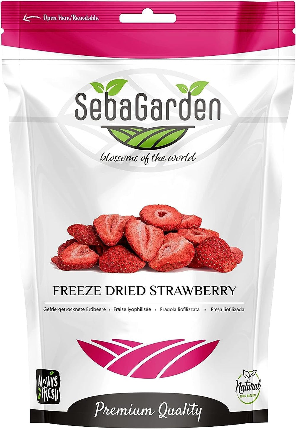 Seba Garden Premium Fraises lyophilisées, délicieuses fraises méditerranéennes, sans OGM et végétaliennes (100 g) Produits déshydratés My Store 400 G