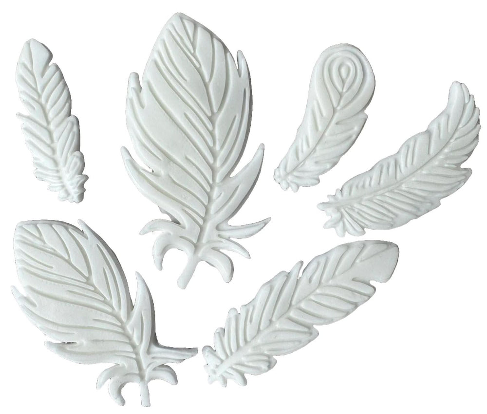 Set 6 decoratiuni comestibile din zahar, Pene albe Decoratiuni din Pasta de Zahar Nati Shop