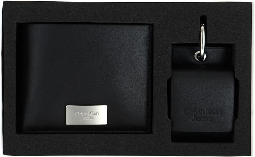 Calvin Klein Jeans Coffret cadeau pour homme avec portefeuille à deux volets et étui pour AirPods, noir (noir), taille unique Portefeuille pour homme Naty Shop
