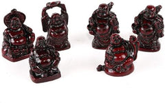 Set de 6 statuete Buddha râzând - Statuete Buddha mici - Sănătate, bogăție, înțelepciune, noroc - Feng Shui farmec norocos decorațiuni pentru casă - idee cadou Decorațiuni Zen Asia Statuete si sculpturi Naty Shop Figurine Rouge