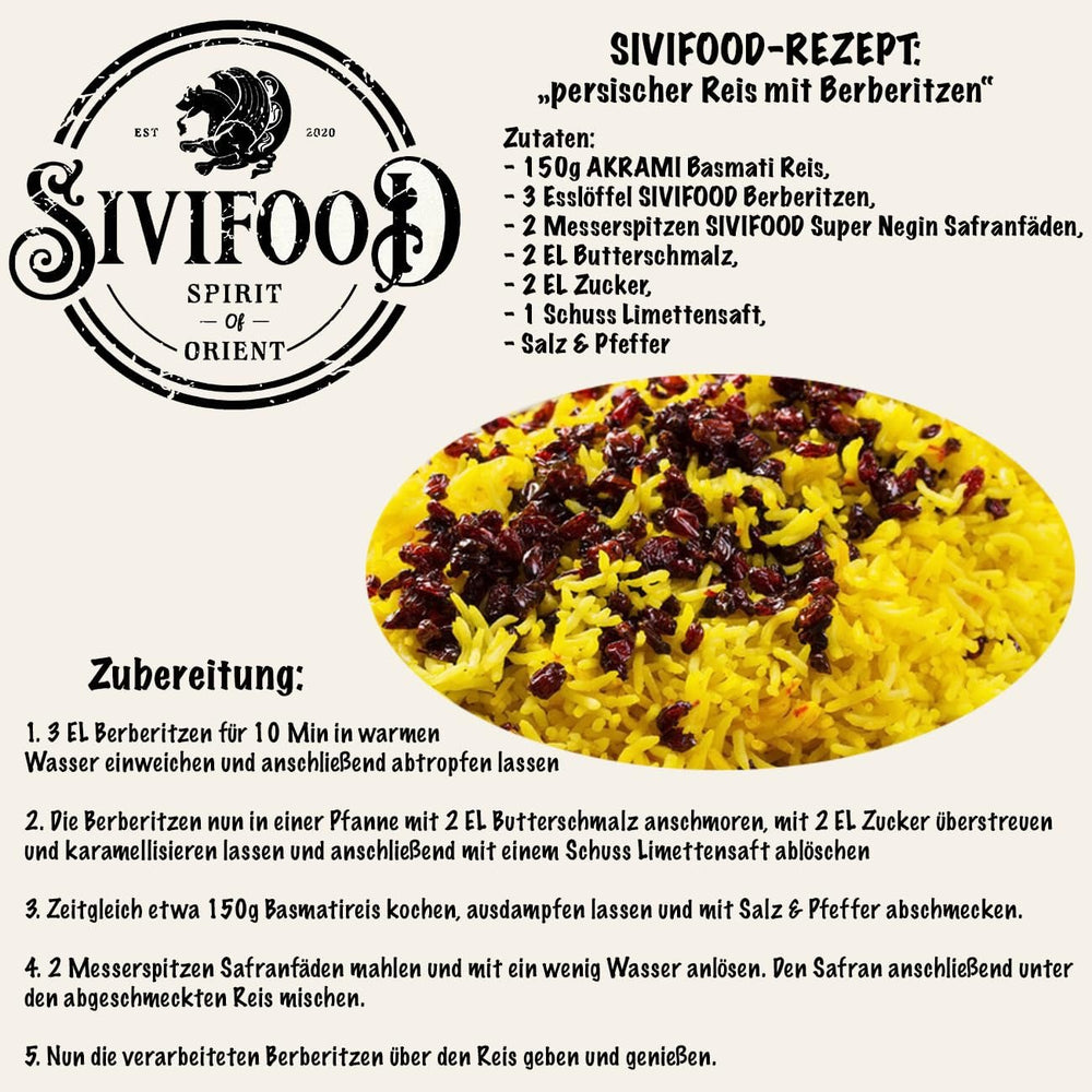 SIVIFOOD Barberries 200g - fruits de mûrier séchés de qualité alimentaire crue premium - épine-vinette végétalienne et naturelle faible en gras Zereshk épine-vinette Berberis fruits secs séchés barberries séchées Produits déshydratés Naty Shop
