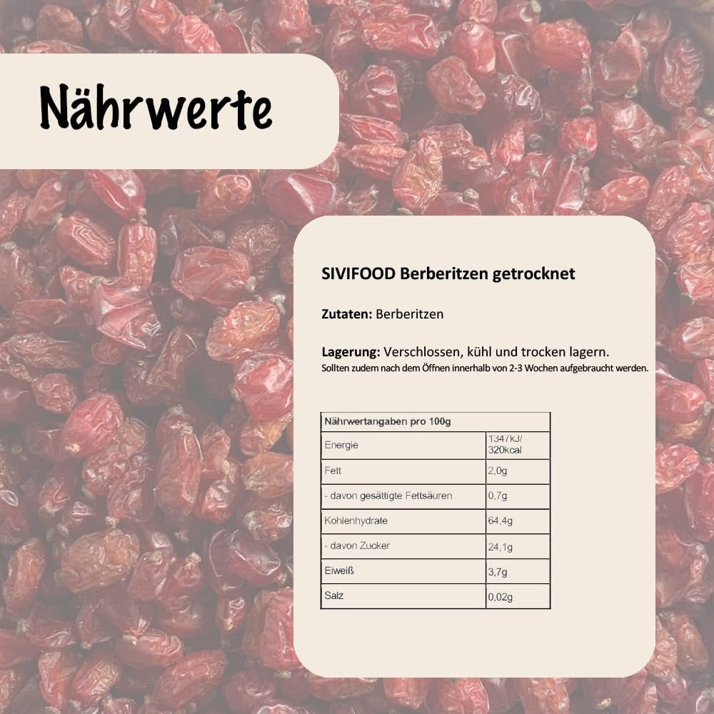 SIVIFOOD Barberries 200g - fruits de mûrier séchés de qualité alimentaire crue premium - épine-vinette végétalienne et naturelle faible en gras Zereshk épine-vinette Berberis fruits secs séchés barberries séchées Produits déshydratés Naty Shop