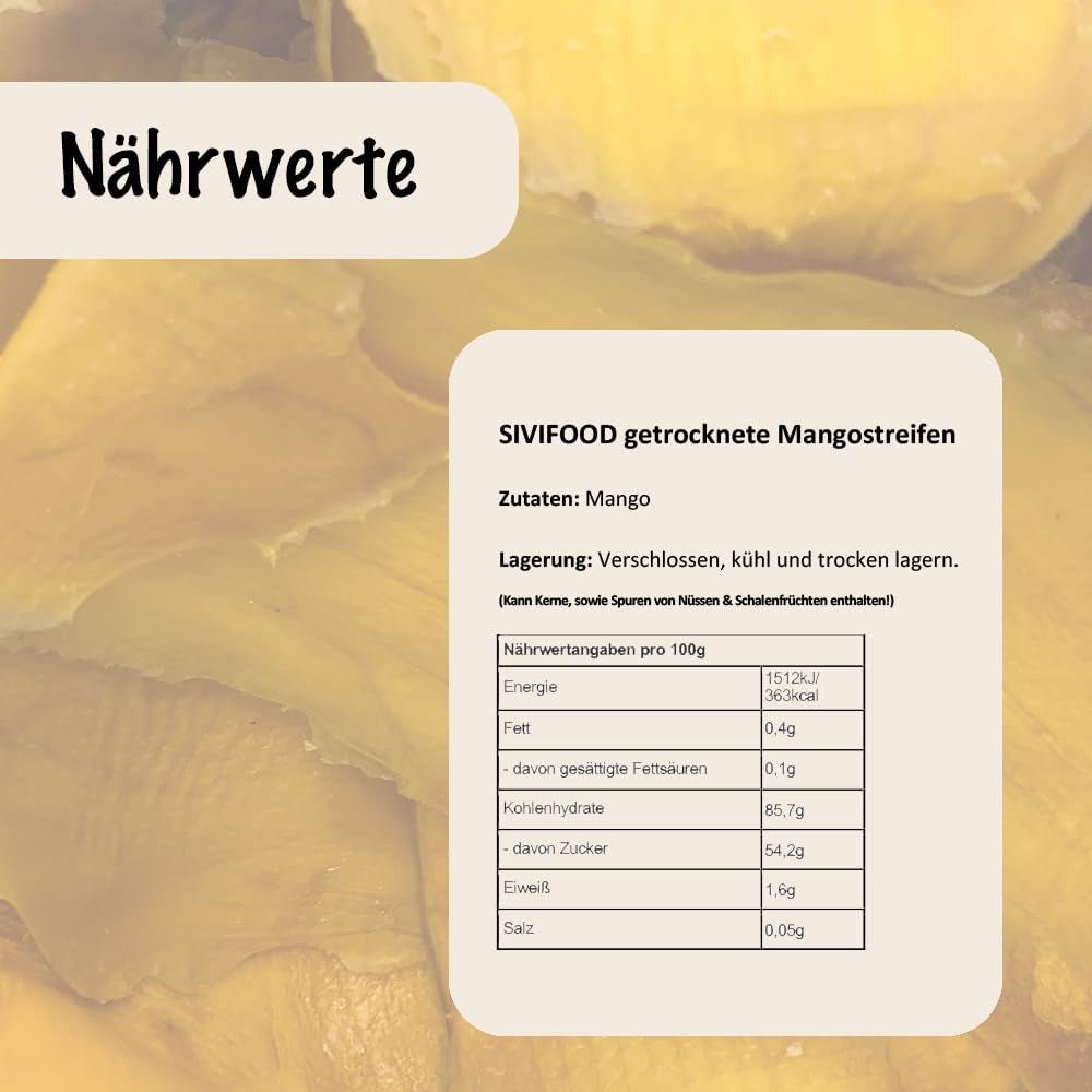 SIVIFOOD mangue séchée 1kg - lamelles de mangue séchée fruits secs exotiques non soufrés sans sucre ajouté naturel naturel vegan riche en vitamines mangue séchée snack fruit vitaminé 1000g Produits déshydratés Naty Shop